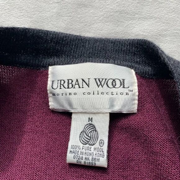 Urban Wool Burgundy/Grey 100% Wool Cardigan M - Picture 9 of 11